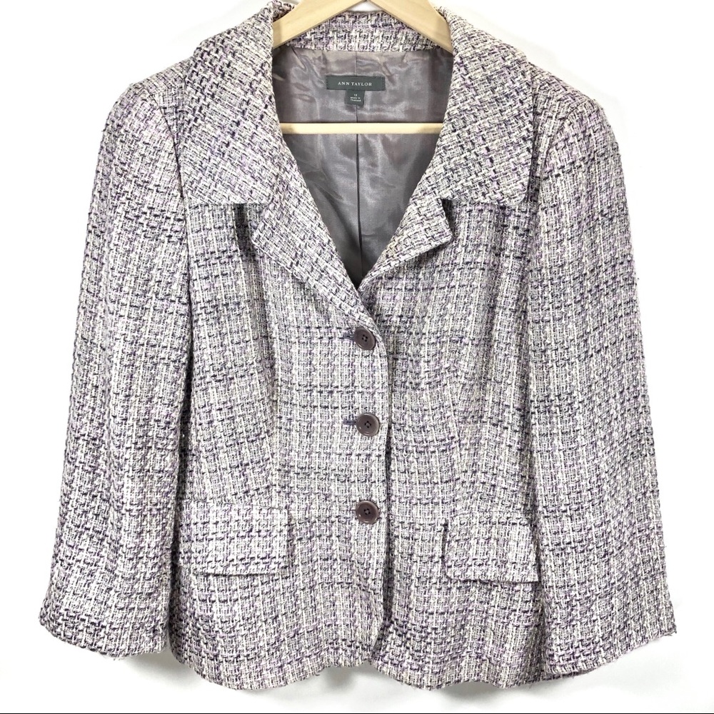 Ann Taylor Tweed Button Down Long Sleeve Blazer 12